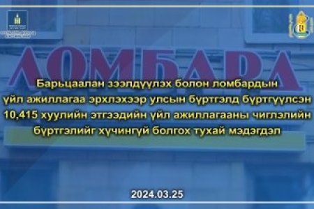 Барьцаалан зээлдүүлэх болон ломбардын үйл ажиллагааны чиглэлийн улсын бүртгэлийг хүчингүй болгох тухай мэдэгдэл