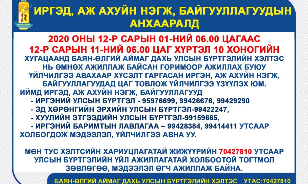 Иргэд, аж ахуй нэгж, байгууллагуудын анхааралд