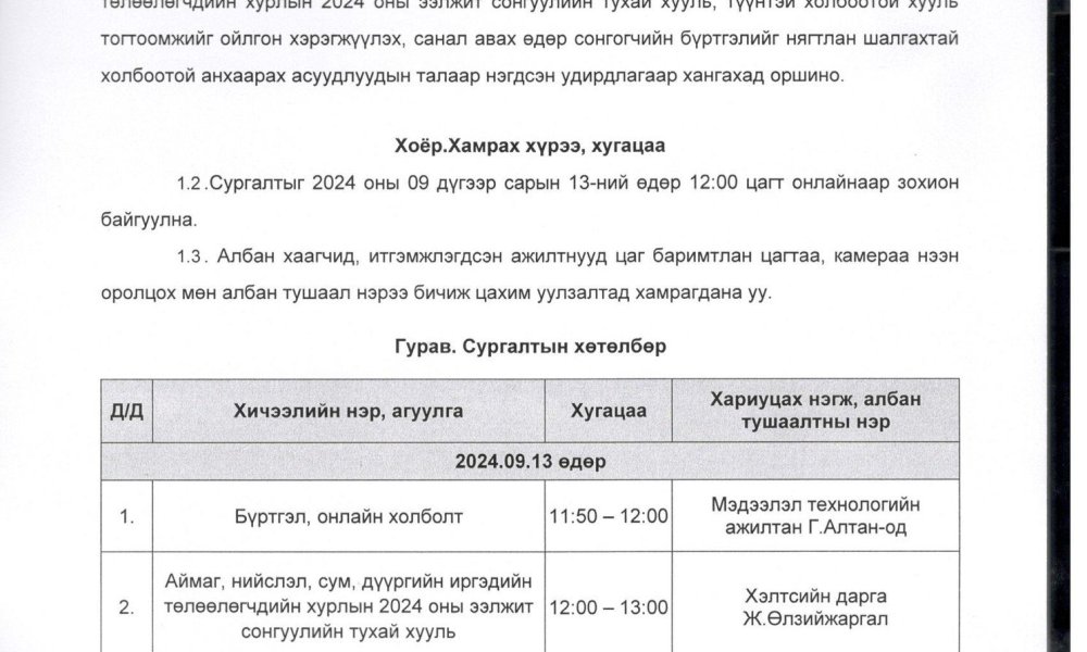 2024 оны 09-р сарын 13-ны өдөр АНСДИТХС-ын Итгэмжлэгдсэн ажилтны сургалт зохион байгууллаа.