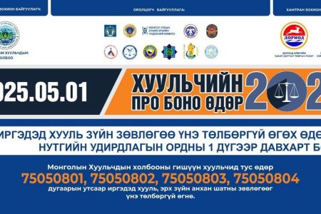ХУУЛЬЧИЙН НИЙТЭД ТУСТАЙ ҮЙЛ АЖИЛЛАГАА ҮЗҮҮЛЭХ ӨДӨР БОЛНО