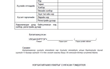 Хуулийн этгээдийн улсын бүртгэлийн үйл ажиллагаанд хэрэглэх маягтын загвар