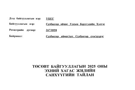 Төсөвт байгууллагын 2025 оны хагас жилийн санхүүгийн тайлан