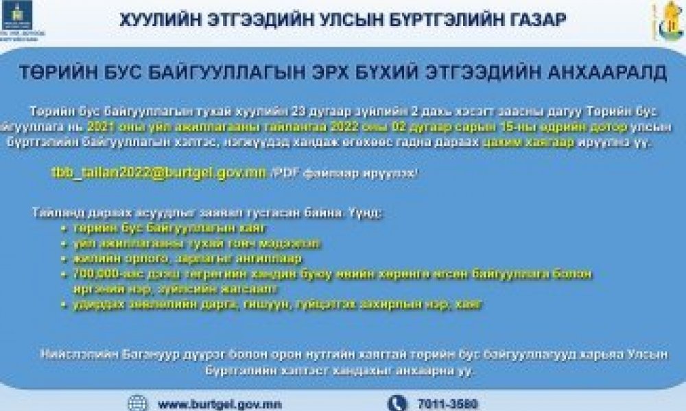 Төрийн бус байгууллагын эрх бүхий этгээдийн анхааралд