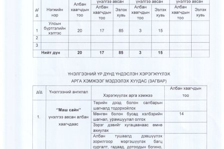 Дундговь аймгийн УБХ-ийн төрийн жинхэнэ албан хаагчдын 2024 оны гүйцэтгэлийн үнэлгээг мэдээлэх хуудас