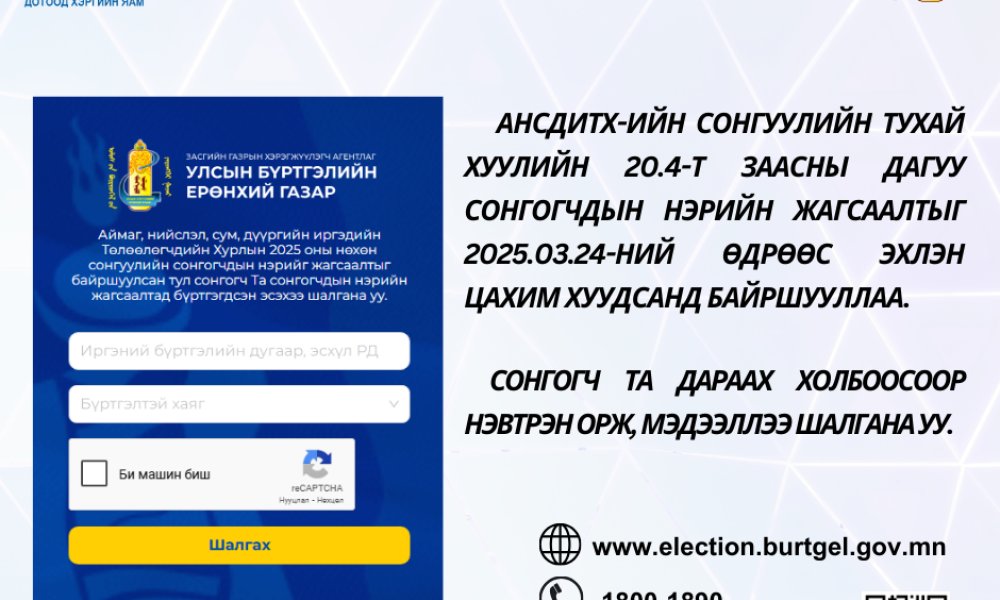 Сонгогчдын нэрийн жагсаалтыг байршуулав
