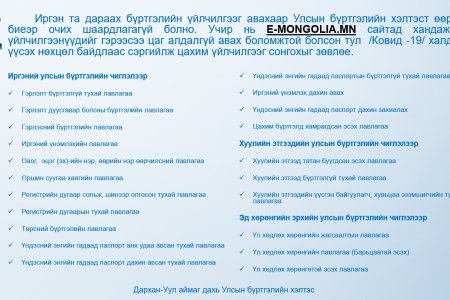 Иргэн та дараах Улсын бүртгэлийн  үйлчилгээг E-MONGOLIA сайтаас авах боломжтой.