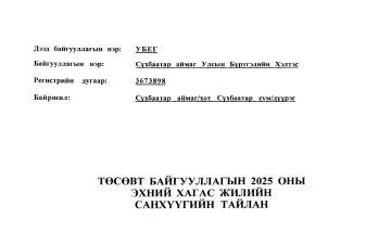 Төсөвт байгууллагын 2025 оны хагас жилийн санхүүгийн тайлан
