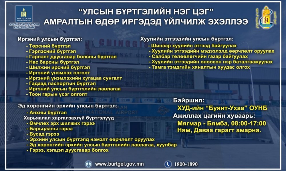 “Улсын бүртгэлийн нэг цэг” амралтын өдөр иргэдэд үйлчилж эхэллээ