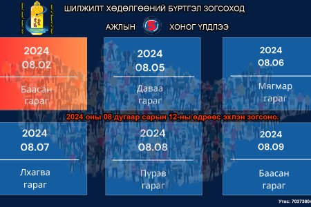 Шилжилт хөдөлгөөн 2024 оны 08 дугаар сарын 12-ны өдрөөс эхлэн зогсоно. 