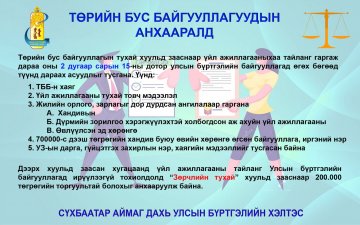 ТӨРИЙН БУС БАЙГУУЛЛАГЫН ҮҮСГЭН БАЙГУУЛАГЧ НАРЫН АНХААРАЛД