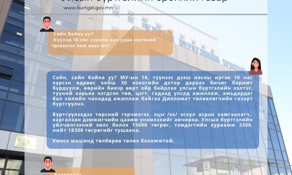 Хүүхэд 16 нас хүрээд анх удаа иргэний үнэмлэх яаж авах вэ?
