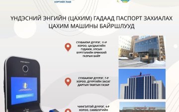 Үндэсний энгийн цахим гадаад паспорт захиалах цахим машины байршлууд