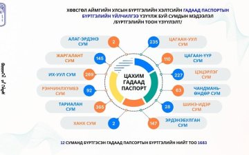 12 СУМАНД ГАДААД ПАСПОРТЫН ҮЙЛЧИЛГЭЭ ҮЗҮҮЛЖ 1683 БҮРТГЭЛ ХӨТЛӨӨД БАЙНА.