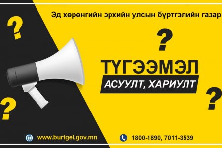ТҮГЭЭМЭЛ АСУУЛТ, ХАРИУЛТ: УБЕГ-ын Эд хөрөнгийн эрхийн улсын бүртгэлийн газар