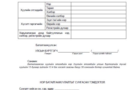 Хуулийн этгээдийн улсын бүртгэлийн үйл ажиллагаанд хэрэглэх маягтын загвар