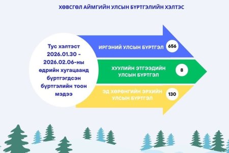 Та бүхэнд тус хэлтсийн өнгөрсөн 7 хоногийн бүртгэлийн тоон мэдээ танилцуулж байна.
