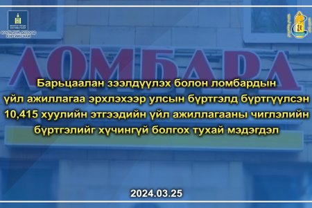 Барьцаалан зээлдүүлэх болон ломбардын үйл ажиллагааны чиглэлийн улсын бүртгэлийг хүчингүй болгосон тухай мэдэгдэл