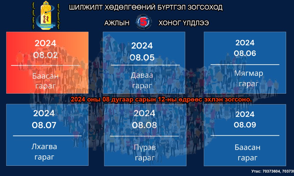 Шилжилт хөдөлгөөн 2024 оны 08 дугаар сарын 12-ны өдрөөс эхлэн зогсоно. 