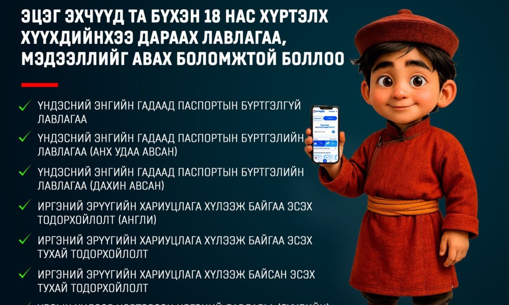 Эцэг эхчүүд та бүхэн 18 нас хүртэлх хүүхдийнхээ дараах лавлагаа, мэдээллийг цахимаар авах боломжтой боллоо