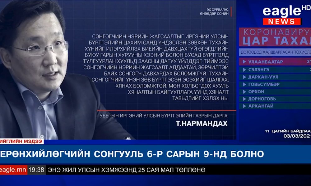 Ерөнхийлөгчийн сонгуульд саналаа өгөх иргэдийн тоог 6-р сарын 5-нд эцсийн байдлаар гаргана