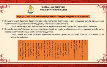ЭЦЭГ /ЭХ/ ТОГТООСНЫ БҮРТГЭЛД БҮРТГҮҮЛЭХДЭЭ БҮРТДҮҮЛЭХ МАТЕРИАЛ: