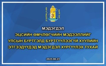 ЭЦСИЙН ӨМЧЛӨГЧИЙН МЭДЭЭЛЛИЙГ УЛСЫН БҮРТГЭЛД БҮРТГҮҮЛЭЭГҮЙ ХУУЛИЙН ЭТГЭЭДҮҮДЭД МЭДЭГДЭЛ ХҮРГҮҮЛЭХ ТУХАЙ