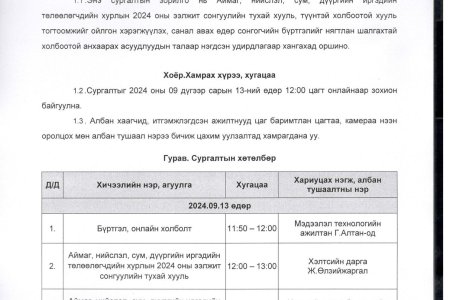 2024 оны 09-р сарын 13-ны өдөр АНСДИТХС-ын Итгэмжлэгдсэн ажилтны сургалт зохион байгууллаа.