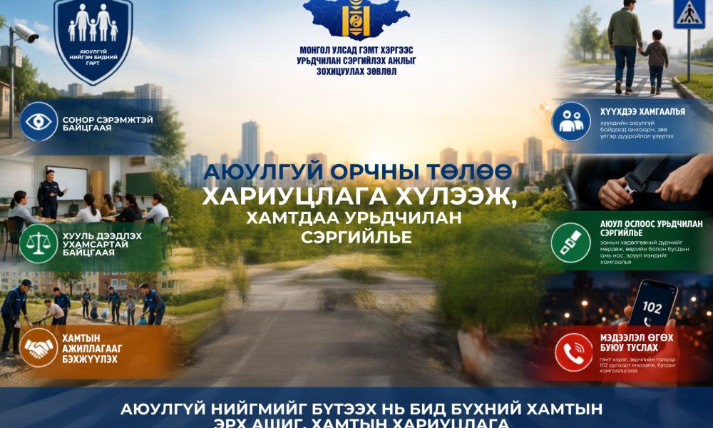 АЮУЛГҮЙ ОРЧНЫ ТӨЛӨӨ ХАМТДАА ХАРИУЦЛАГА ХҮЛЭЭЖ, ХАМТДАА УРЬДЧИЛАН СЭРГИЙЛЬЕ