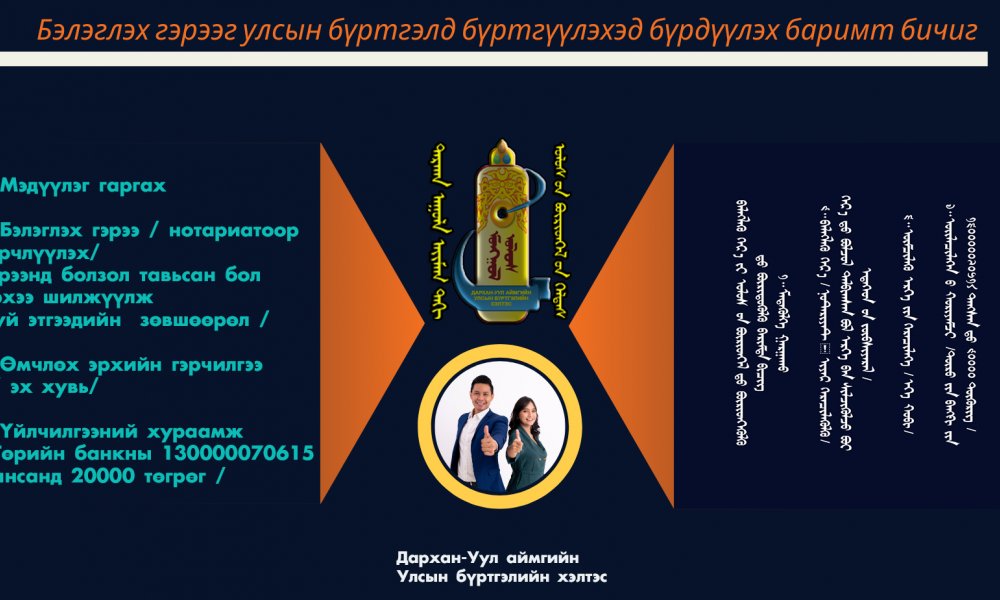 Бэлэглэх гэрээг улсын бүртгэлд бүртгүүлэхэд бүрдүүлэх баримт бичиг