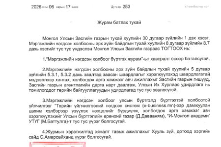 МОНГОЛ УЛСЫН ЗАСГИЙН ГАЗРЫН ТОГТООЛ /2026.06.17/