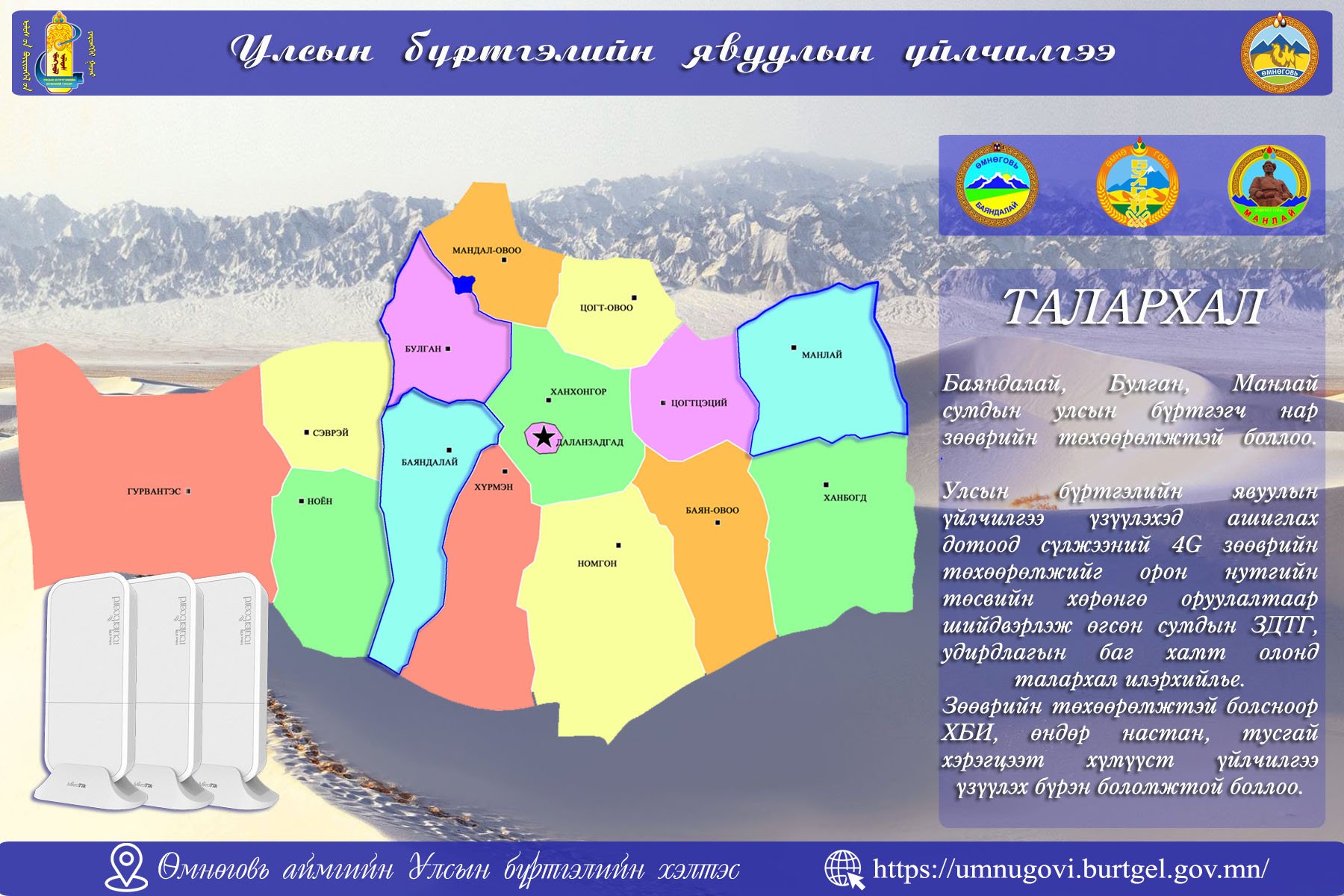 Өмнөговь аймгийн гурван сумын улсын бүртгэгч нар зөөврийн төхөөрөмжтэй боллоо