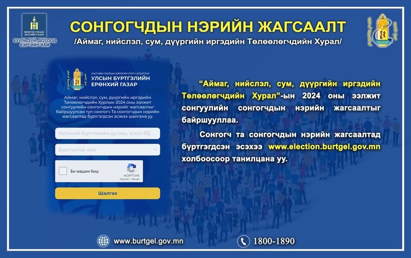 Аймаг, нийслэл, сум, дүүргийн иргэдийн Төлөөлөгчдийн Хурлын 2024 оны ээлжит сонгуулийн сонгогчдын нэрийн жагсаалт