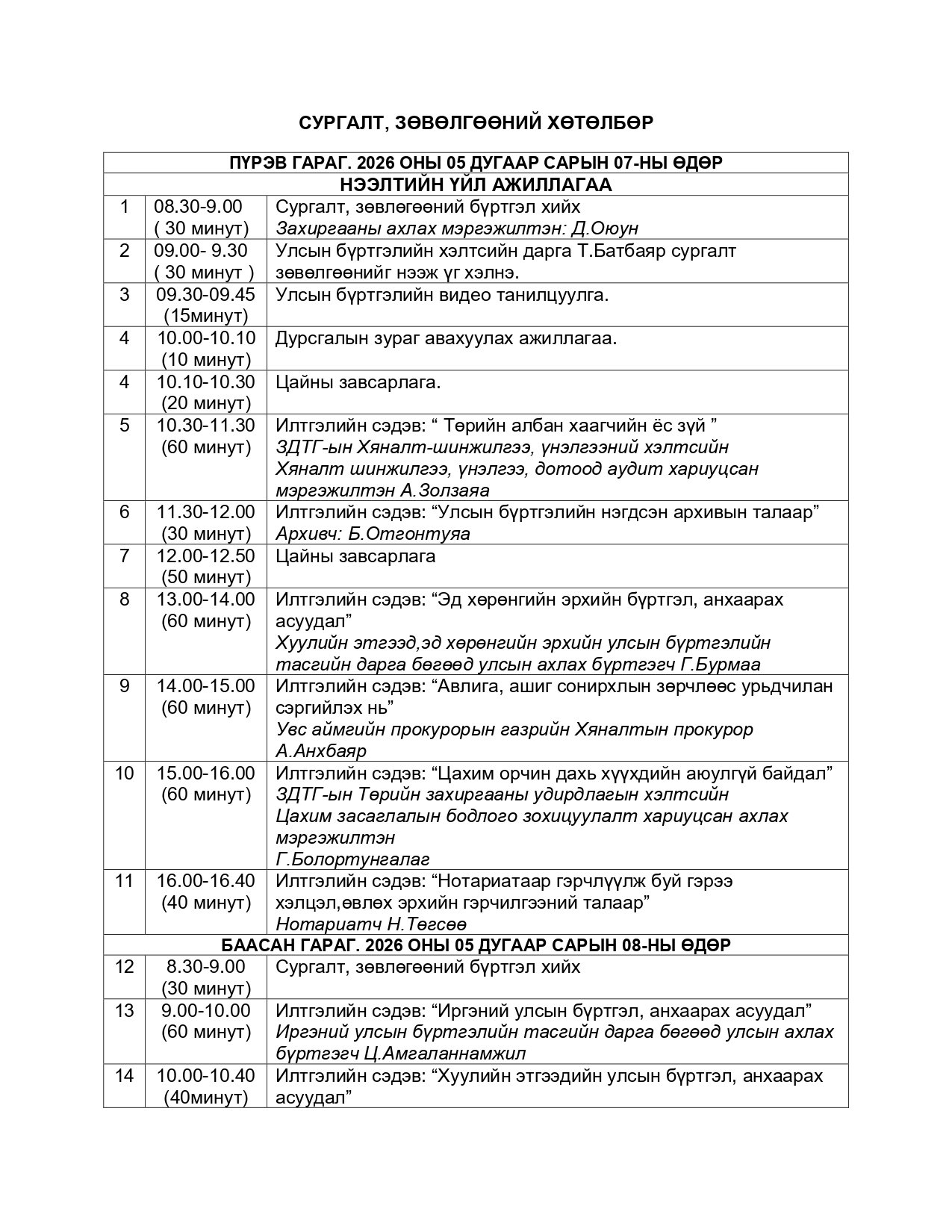 Сургалтын хөтөлбөр 2026.05.06-05.08